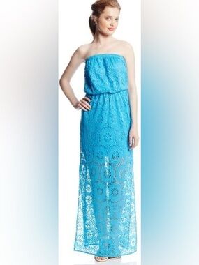 Turquoise Blue Lace Maxi Dress Size XS Lilly Pulitzer